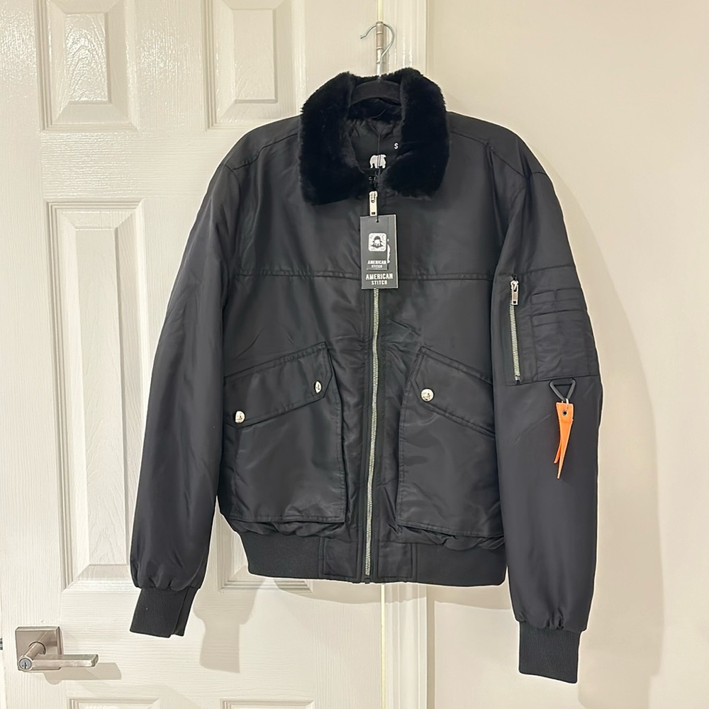 American Stitch Black fur color aviator bomber jacket